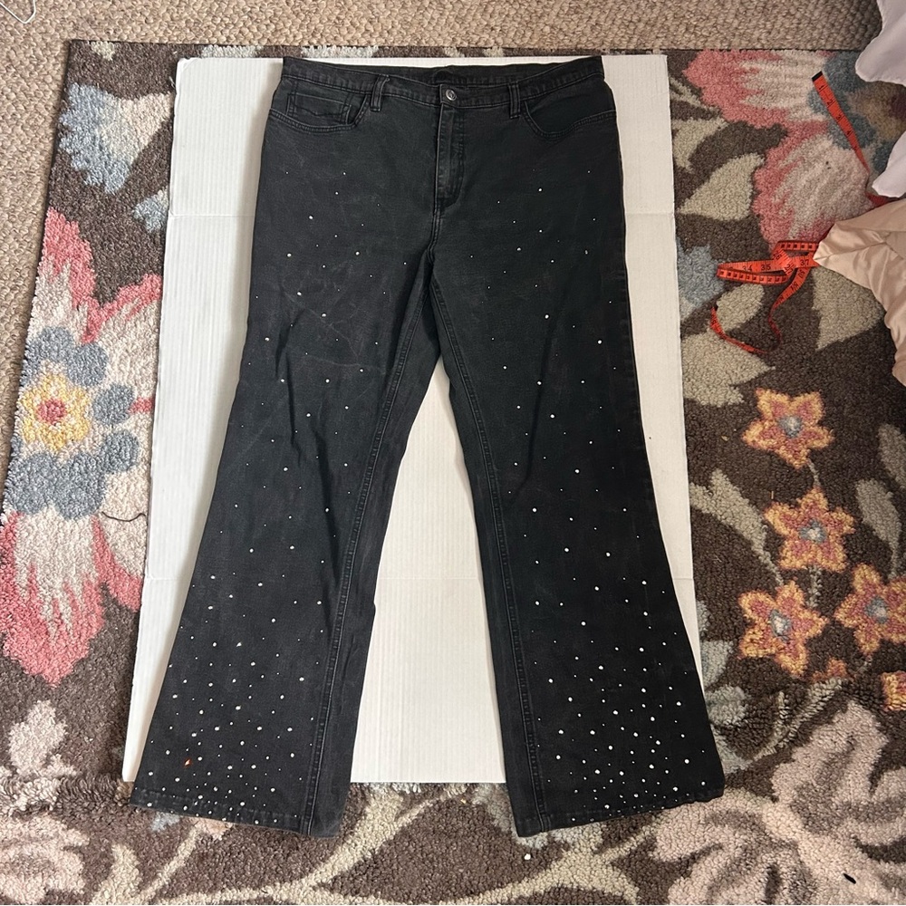 Christine Alexander Black Jeans Rhinestones Size 14